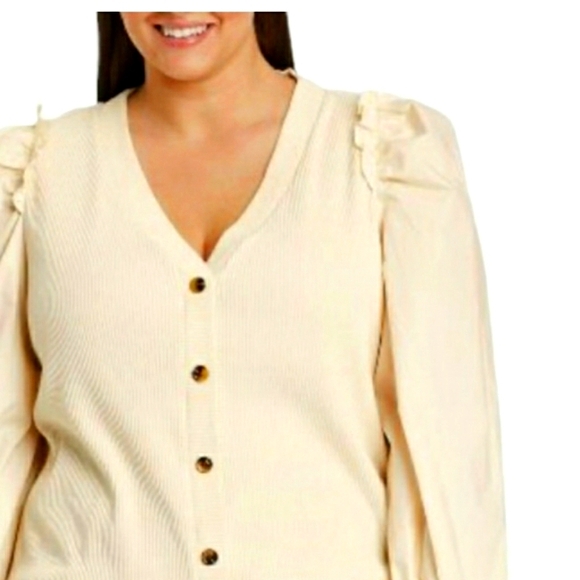 Who What Wear Off White Cardigan with Puffy Sleeves Sz M - Picture 5 of 5